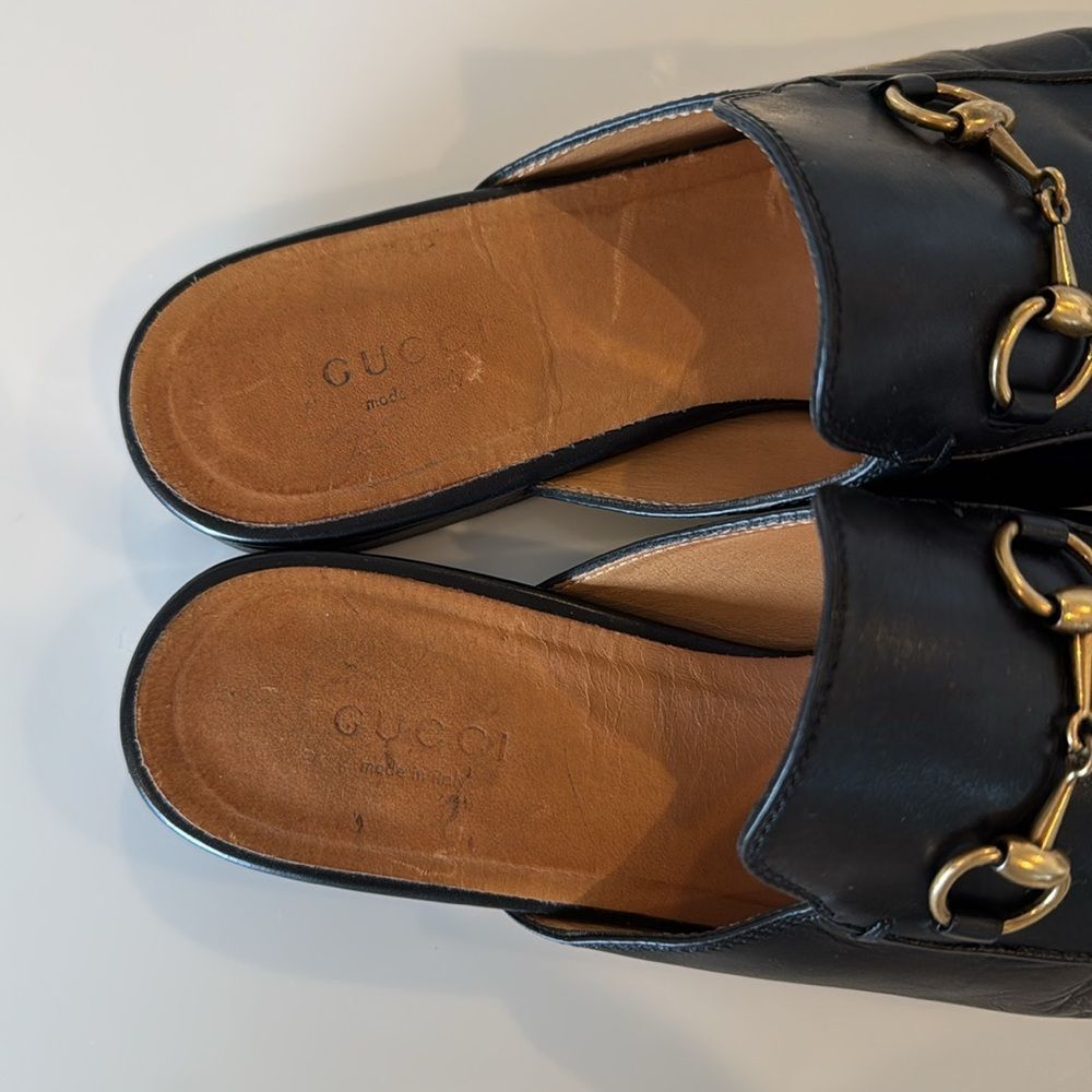 Gucci Black Leather Horsebit Mules with Gold Hardware - Picture 2 of 12